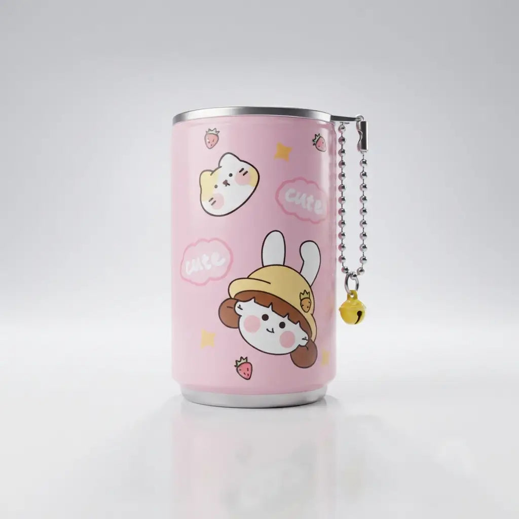 Kawaii Pink Mini Portable Lint Remover & Shaver with Cute Cartoon Design & Bell Keychain